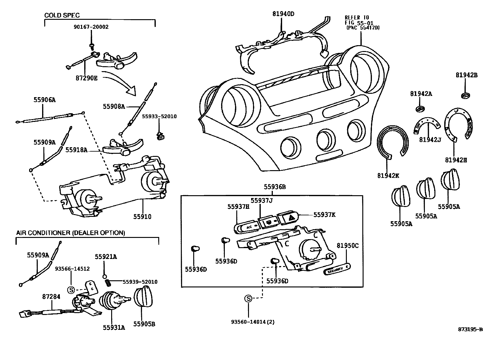 Toyota YARIS 暖风和空调系统 - 控制器和风管 EPC diagram — 873195B