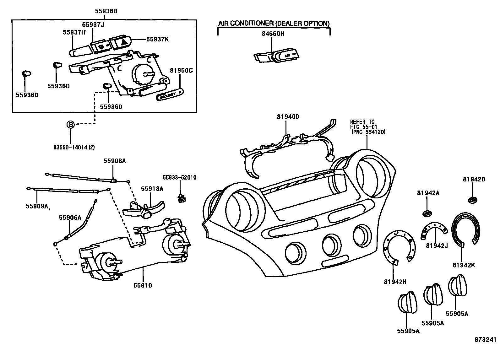 Toyota YARIS 暖风和空调系统 - 控制器和风管 EPC diagram — 873241