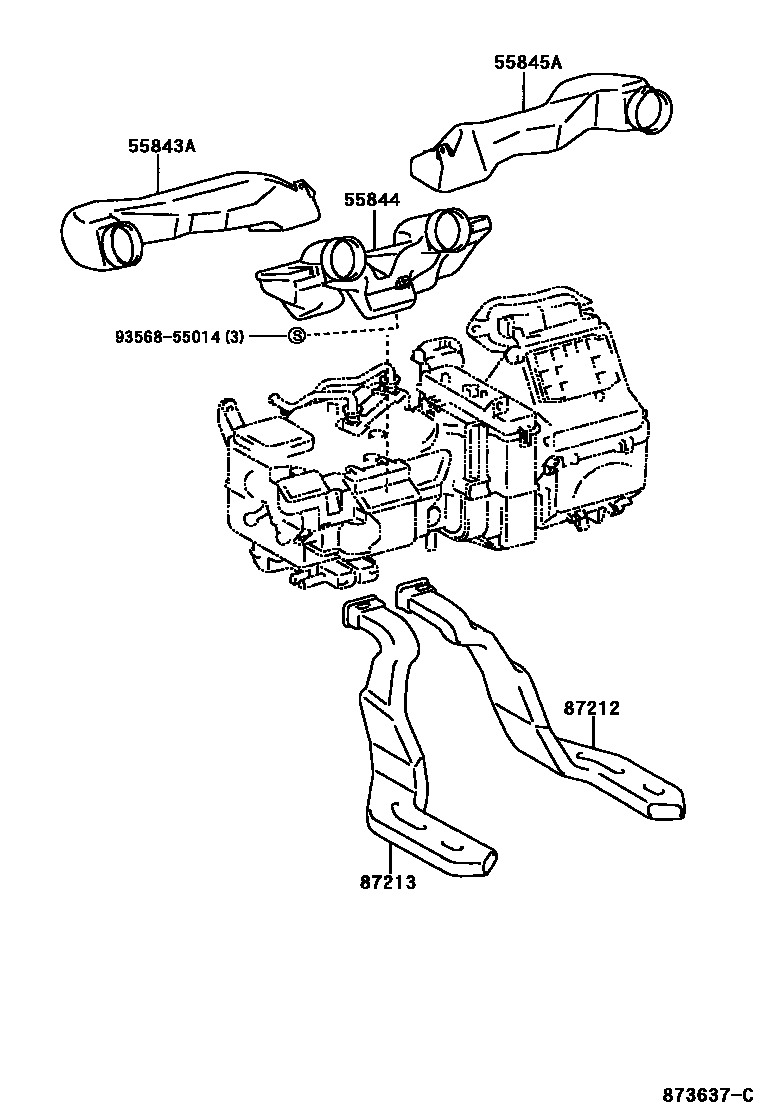 Toyota YARIS 暖风和空调系统 - 控制器和风管 EPC diagram — 873637C