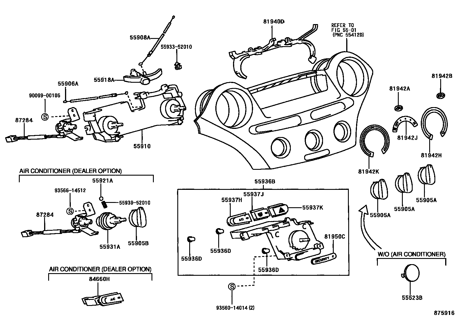 Toyota YARIS 暖风和空调系统 - 控制器和风管 EPC diagram — 875916
