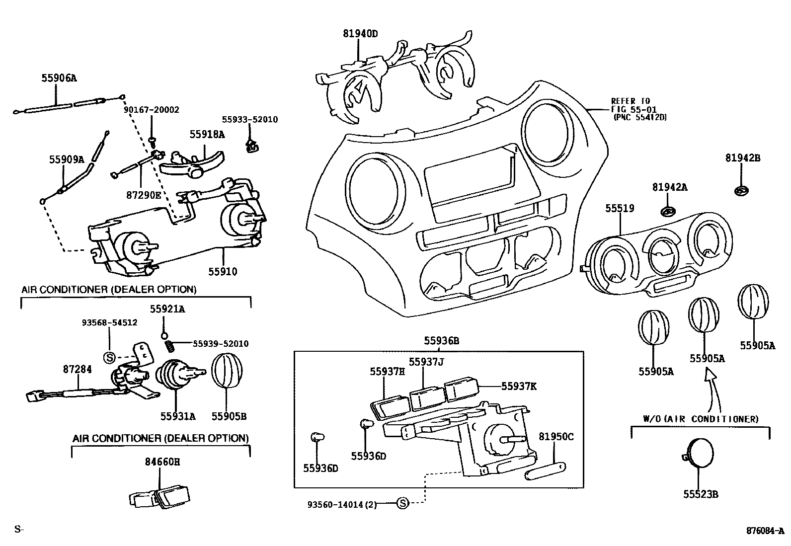 Toyota YARIS 暖风和空调系统 - 控制器和风管 EPC diagram — 876084A