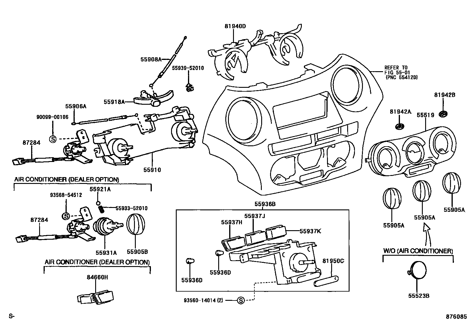 Toyota YARIS 暖风和空调系统 - 控制器和风管 EPC diagram — 876085
