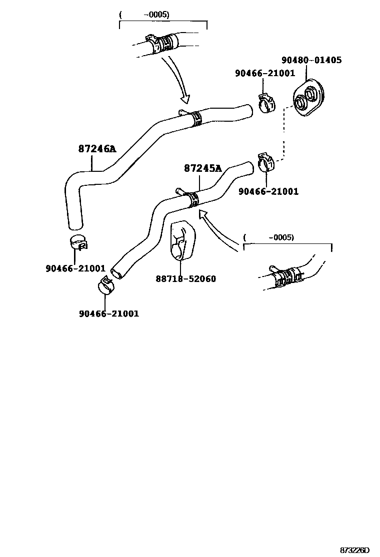 Toyota YARIS 暖风和空调系统 - 水管 EPC diagram — 873226D
