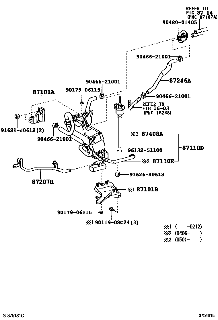 Toyota YARIS 暖风和空调系统 - 水管 EPC diagram — 875181E