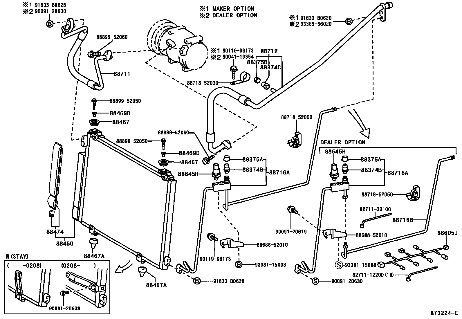 Toyota YARIS Heating & Air Conditioning - Cooler Piping EPC diagram — 873224E