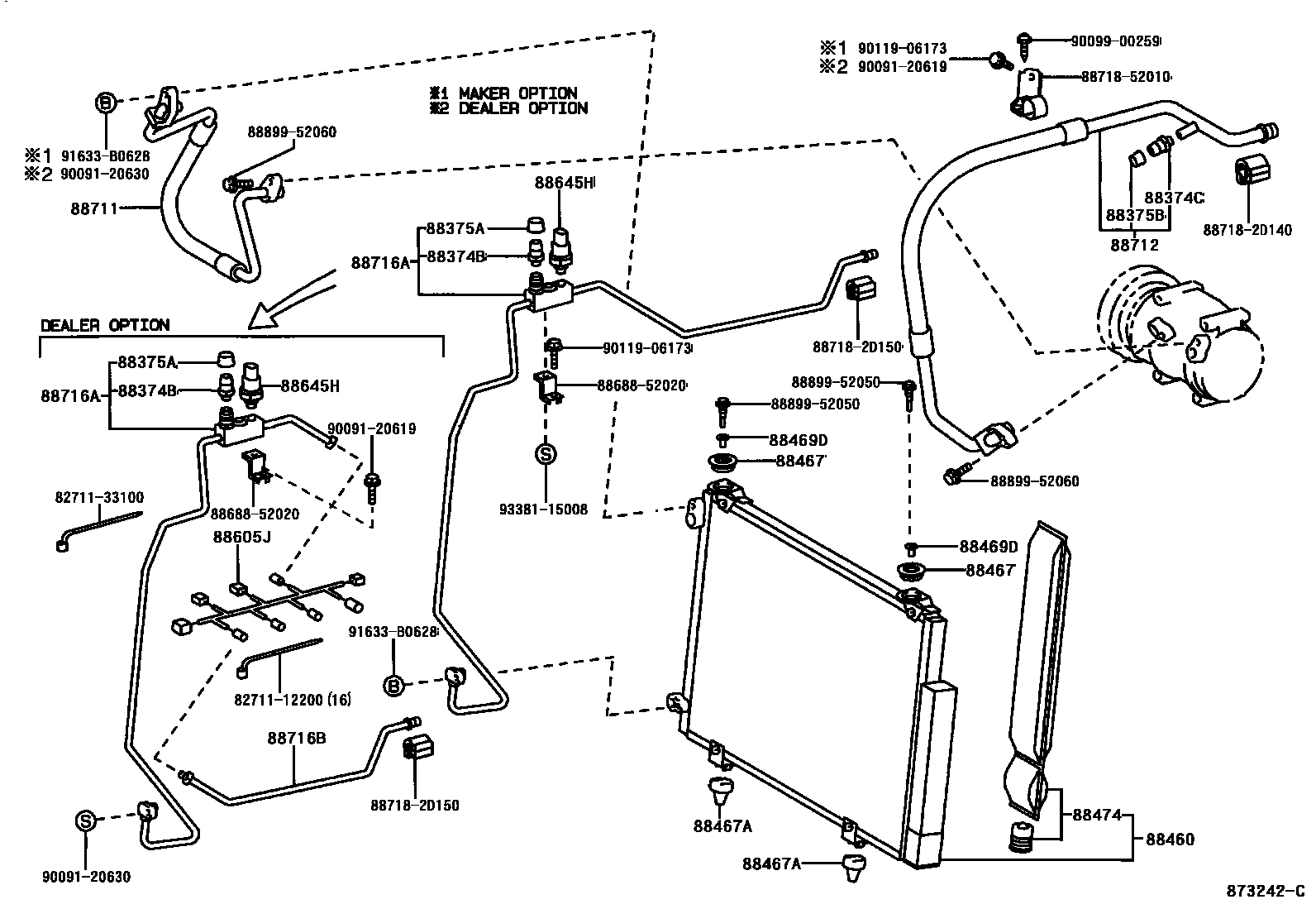 Toyota YARIS Heating & Air Conditioning - Cooler Piping EPC diagram — 873242C