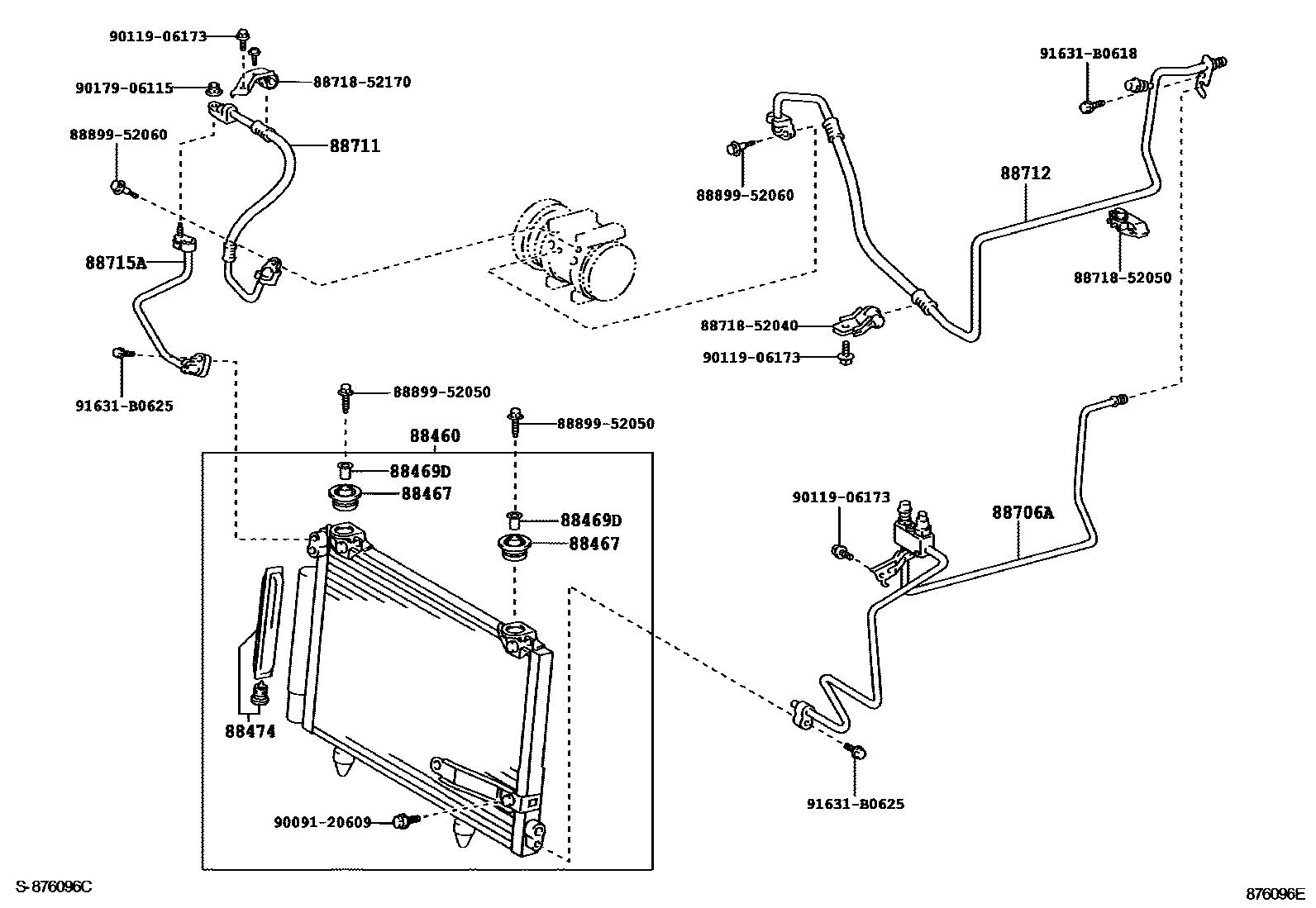Toyota YARIS Heating & Air Conditioning - Cooler Piping EPC diagram — 876096E