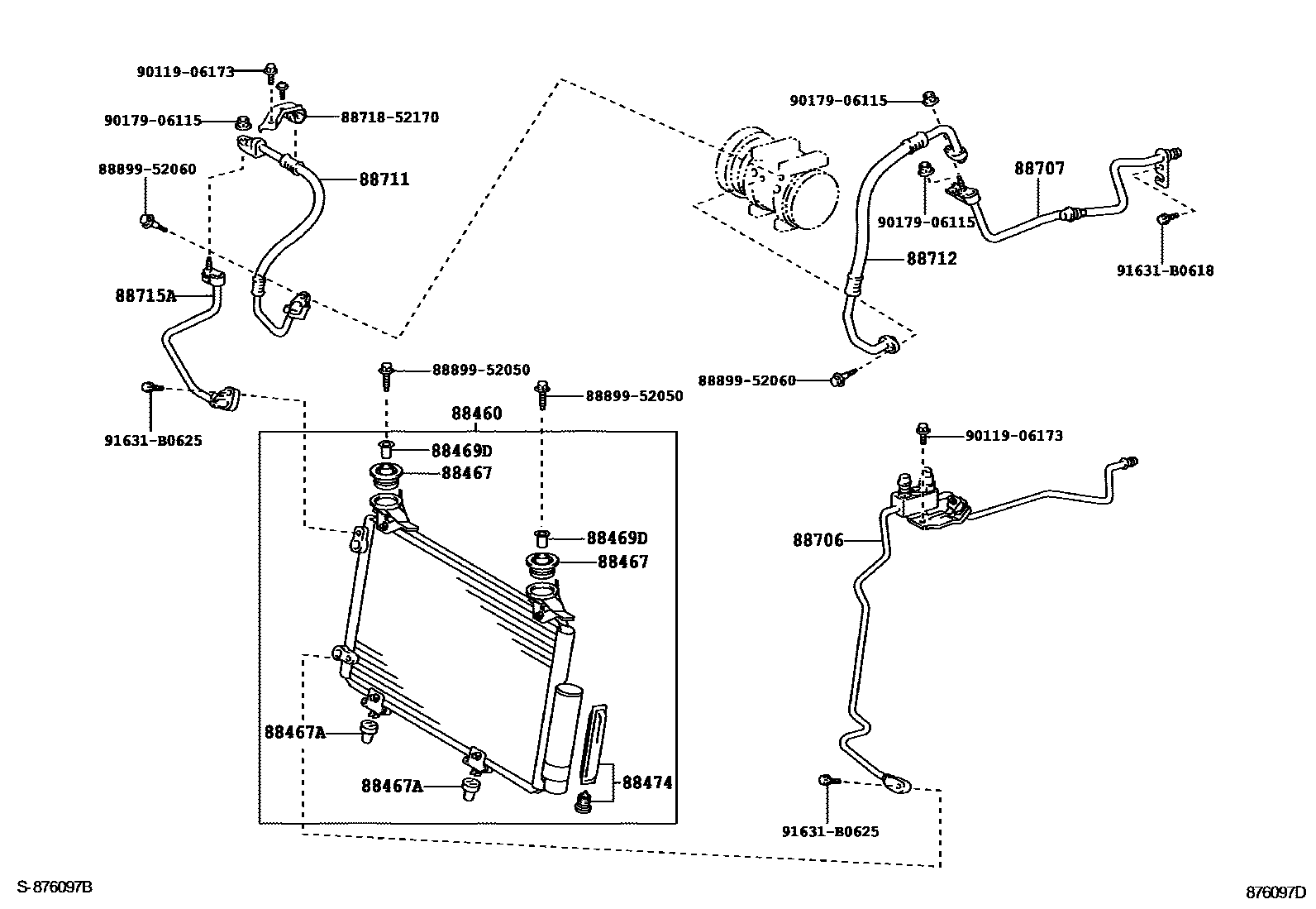 Toyota YARIS Heating & Air Conditioning - Cooler Piping EPC diagram — 876097D
