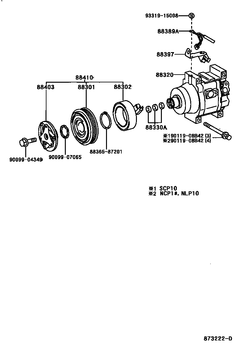 Toyota YARIS Heating & Air Conditioning - Compressor EPC diagram — 873222D