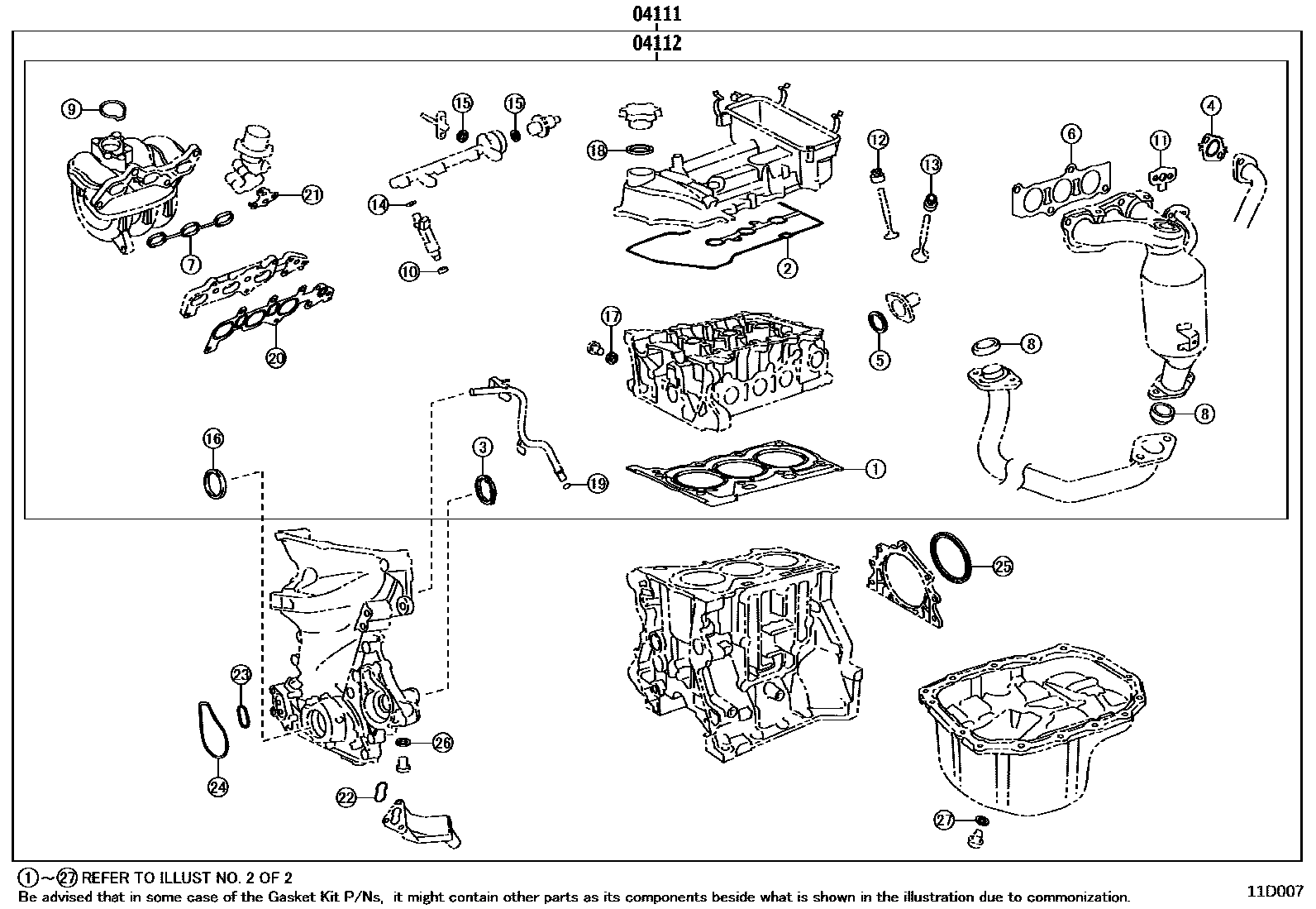 Toyota YARIS Engine Overhaul Gasket Kit EPC diagram — 11D007