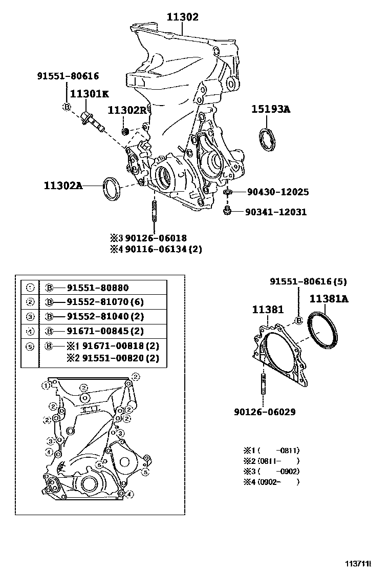 Toyota YARIS Timing Gear Cover & Rear End Plate EPC diagram — 113711I