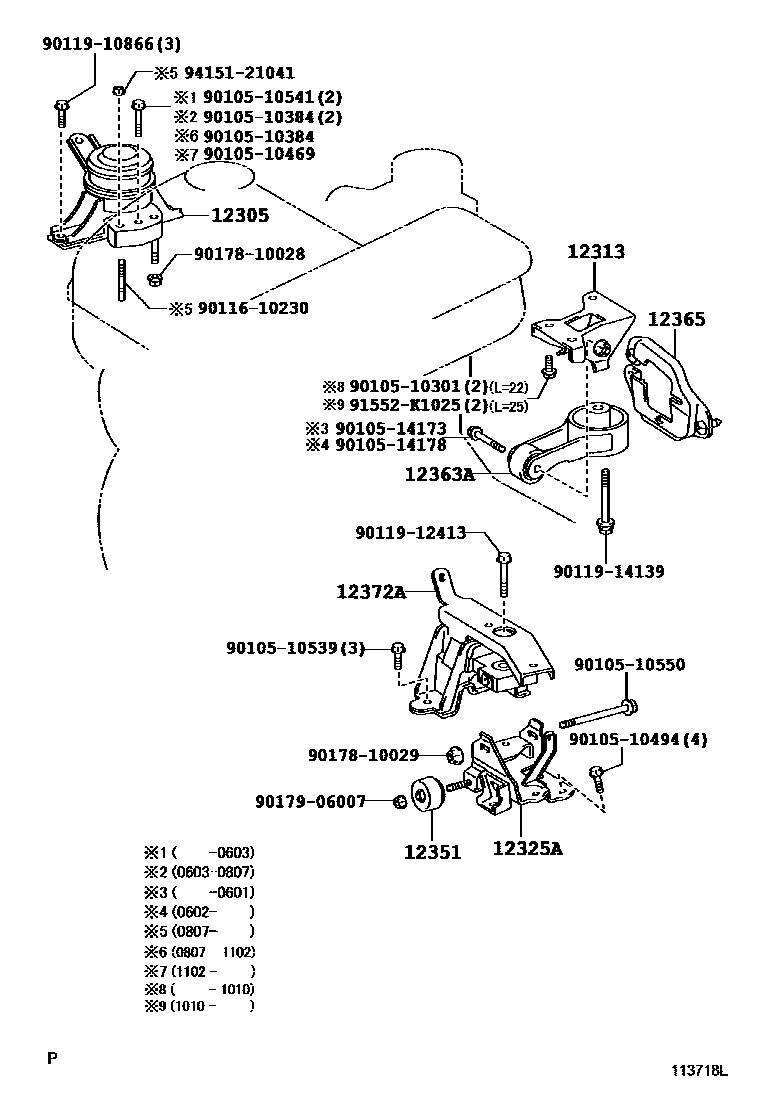 Toyota YARIS Engine Mounting EPC diagram — 113718L