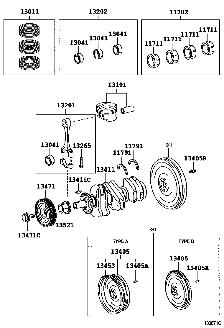Toyota YARIS Crankshaft & Piston EPC diagram — 130871C