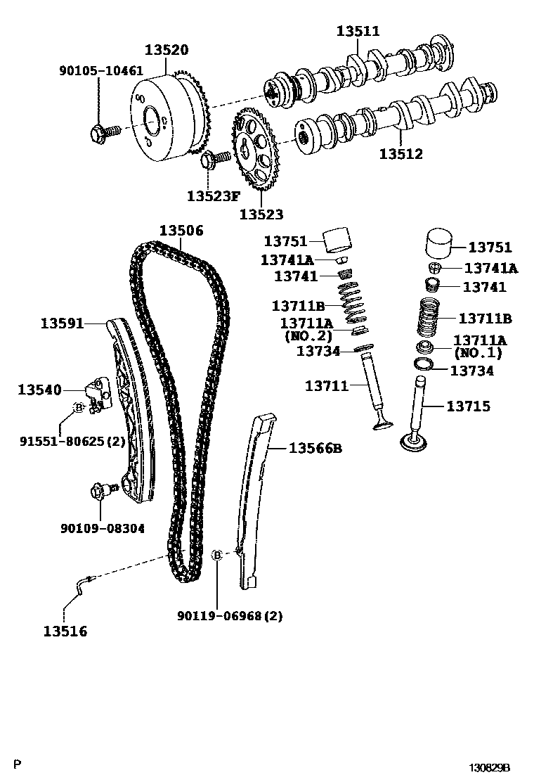 Toyota YARIS Camshaft & Valve EPC diagram — 130829B