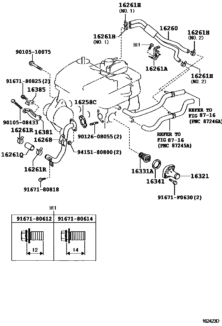 Toyota YARIS RADIATOR & WATER OUTLET EPC diagram — 162423D
