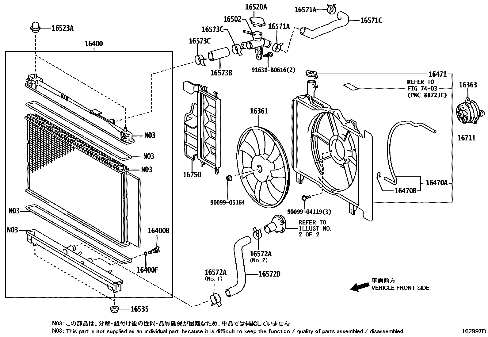 Toyota YARIS RADIATOR & WATER OUTLET EPC diagram — 162997D