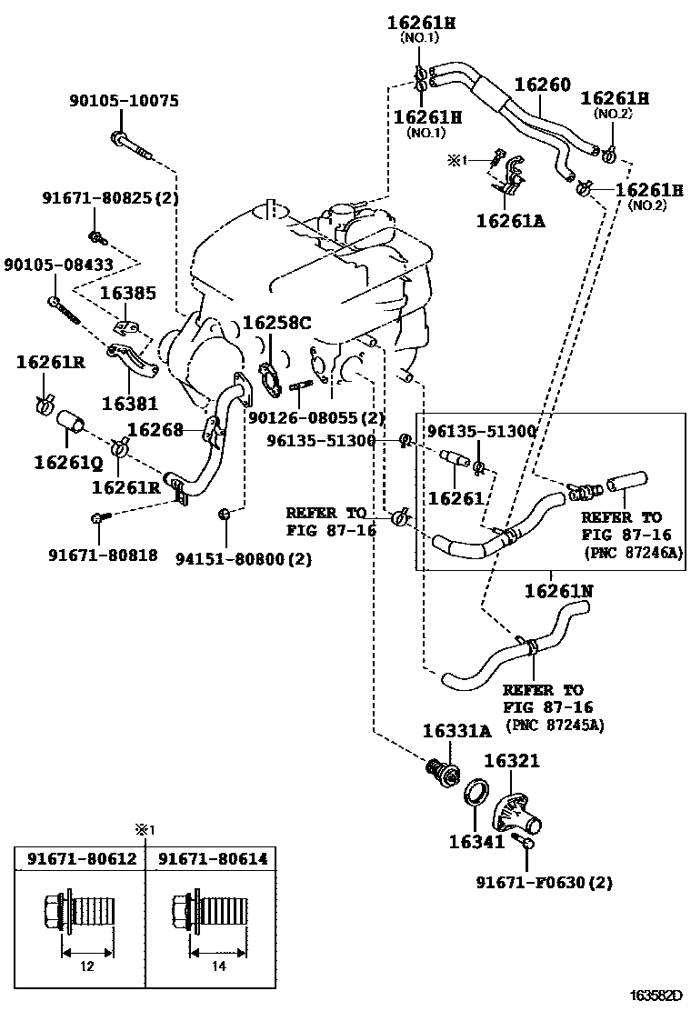 Toyota YARIS RADIATOR & WATER OUTLET EPC diagram — 163582D