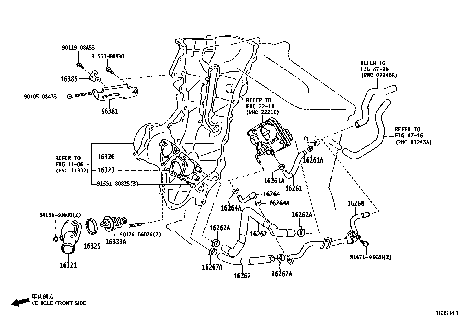 Toyota YARIS RADIATOR & WATER OUTLET EPC diagram — 163584B