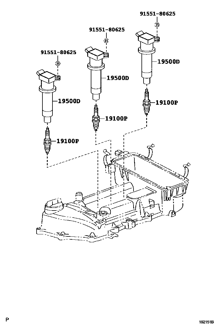 Toyota YARIS 点火线圈和火花塞 EPC diagram — 192151B