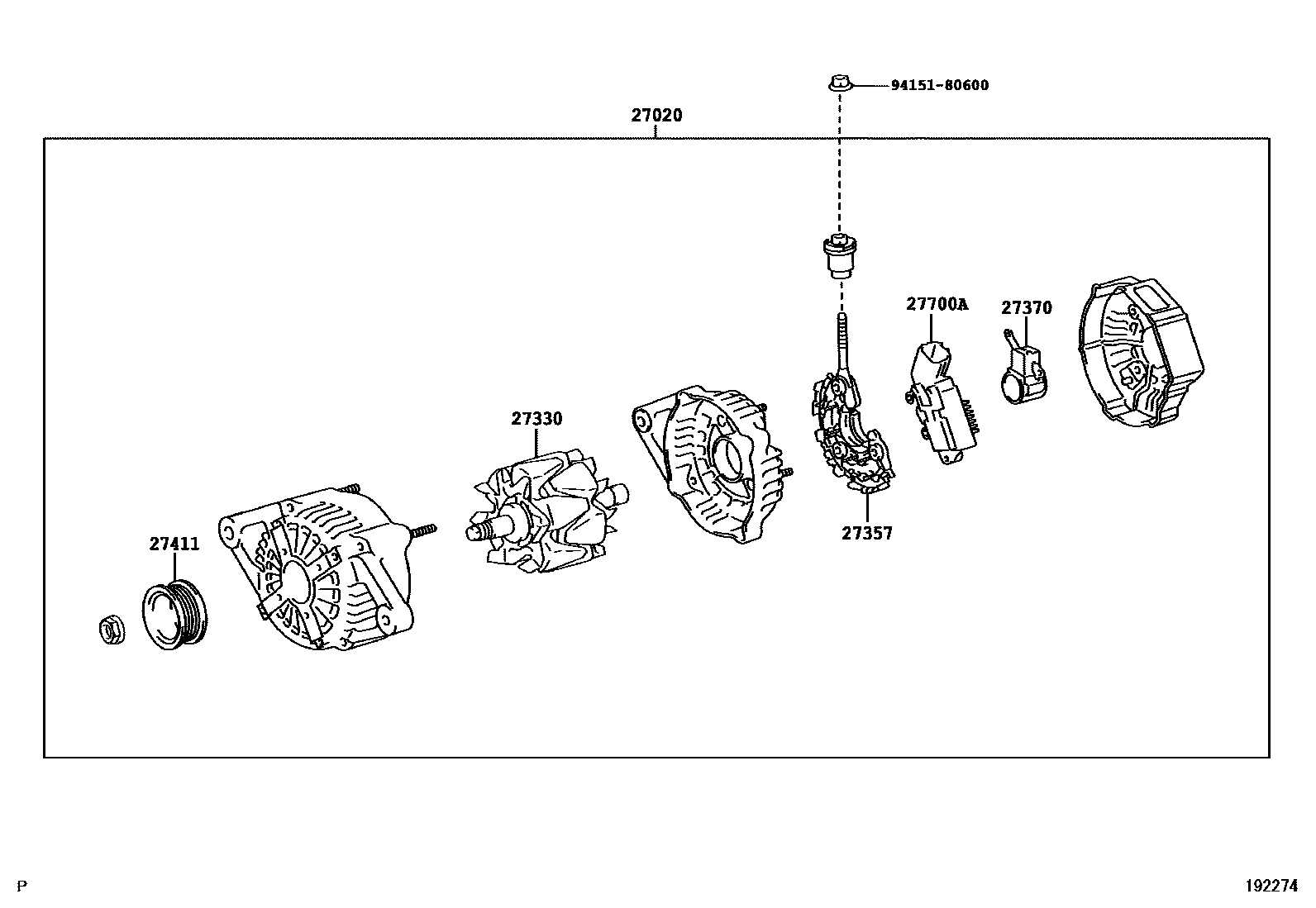 Toyota YARIS Alternator EPC diagram — 192274