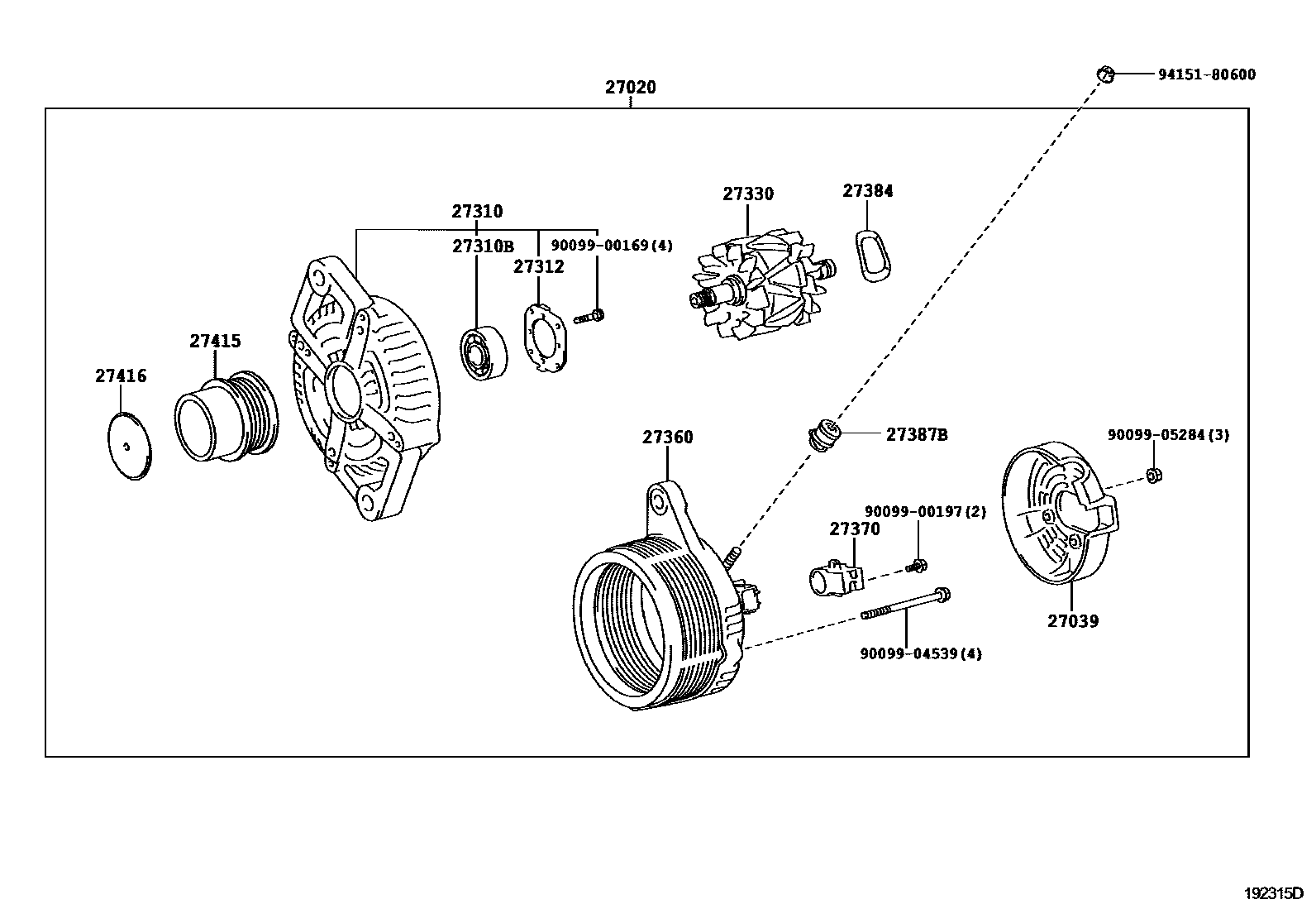 Toyota YARIS Alternator EPC diagram — 192315D