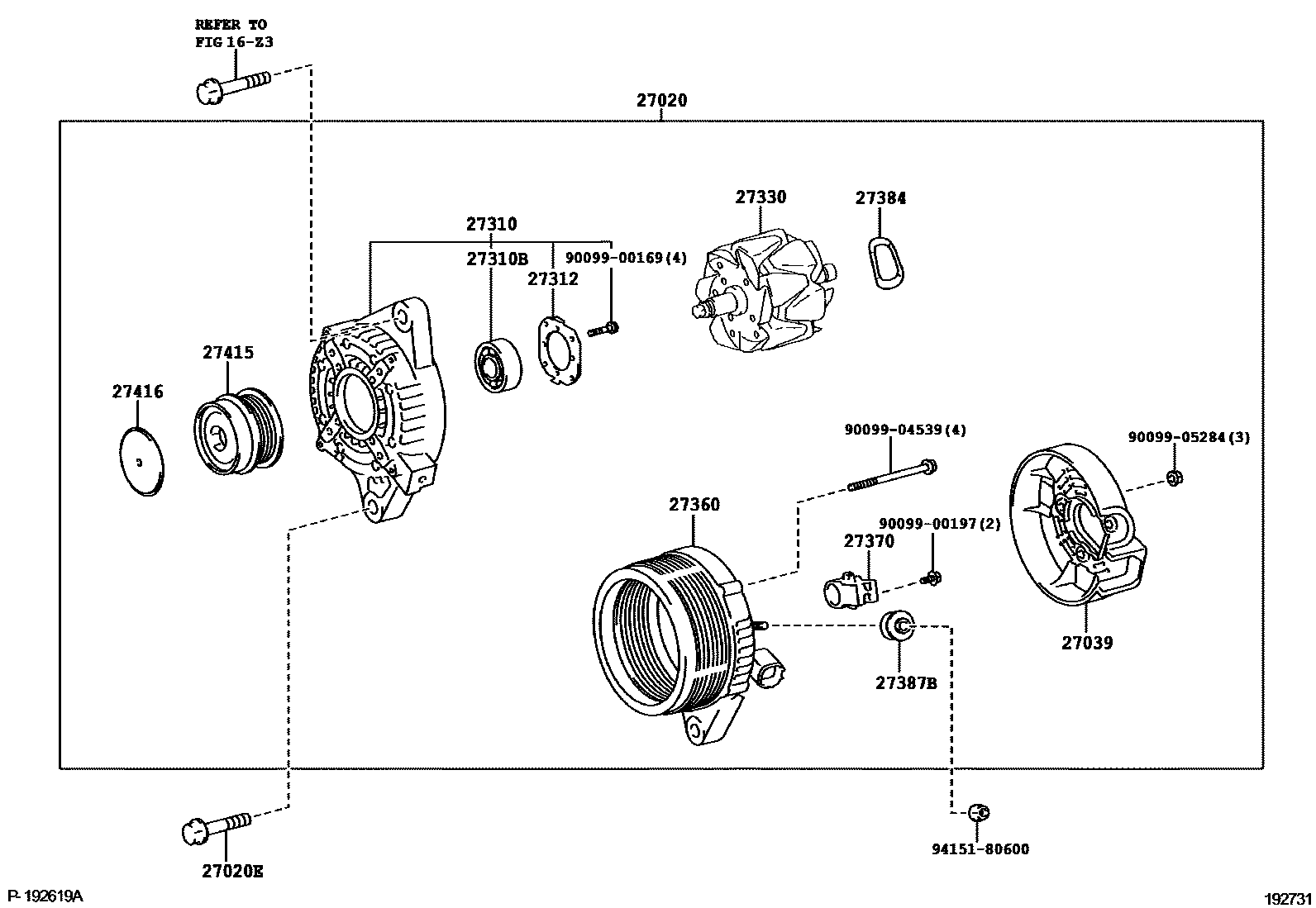 Toyota YARIS Alternator EPC diagram — 192731