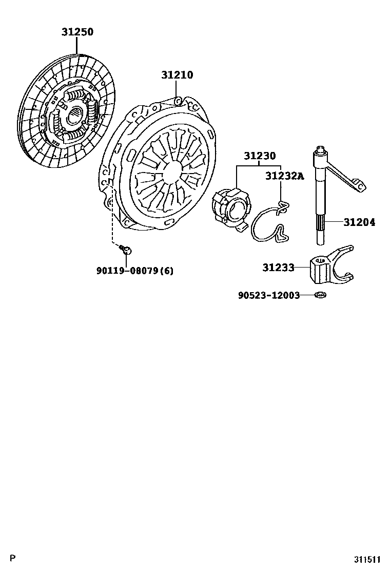 Toyota YARIS 离合器和分离叉 EPC diagram — 311511