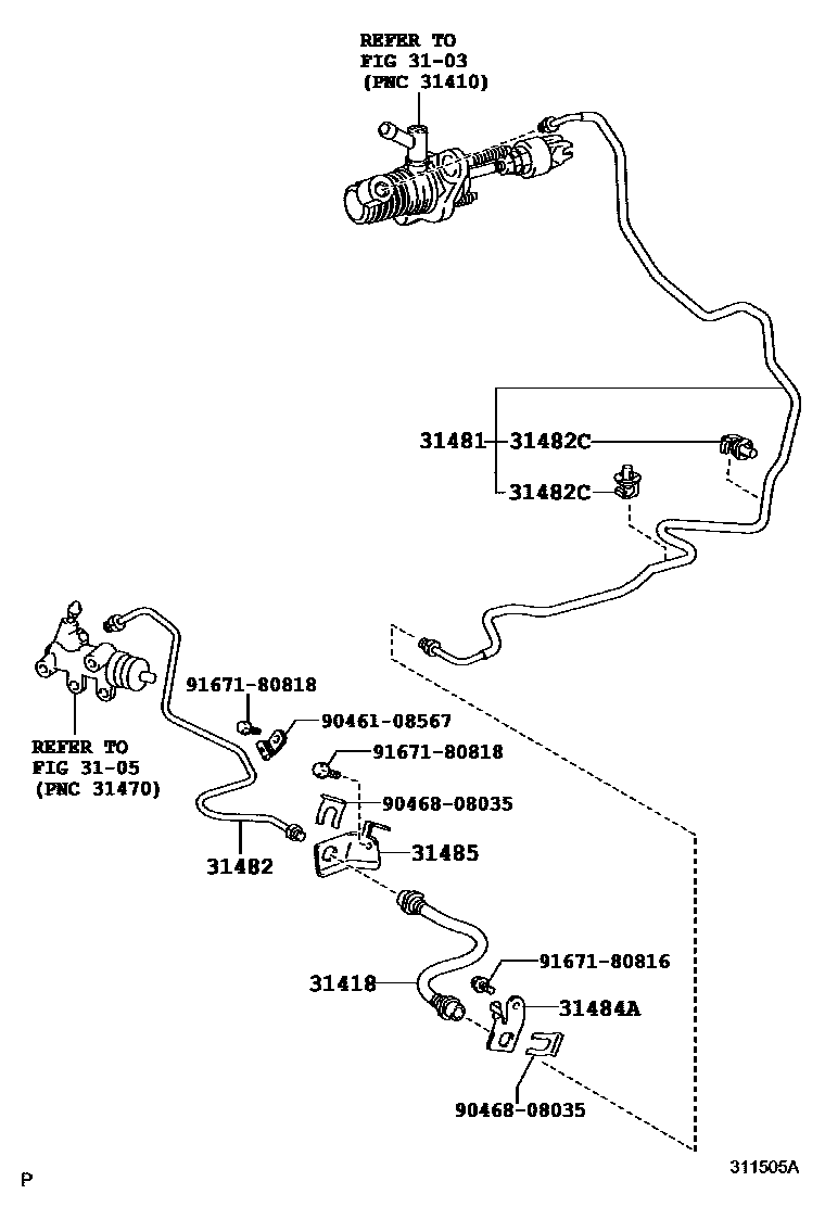 Toyota YARIS 离合器踏板和挠性软管 EPC diagram — 311505A