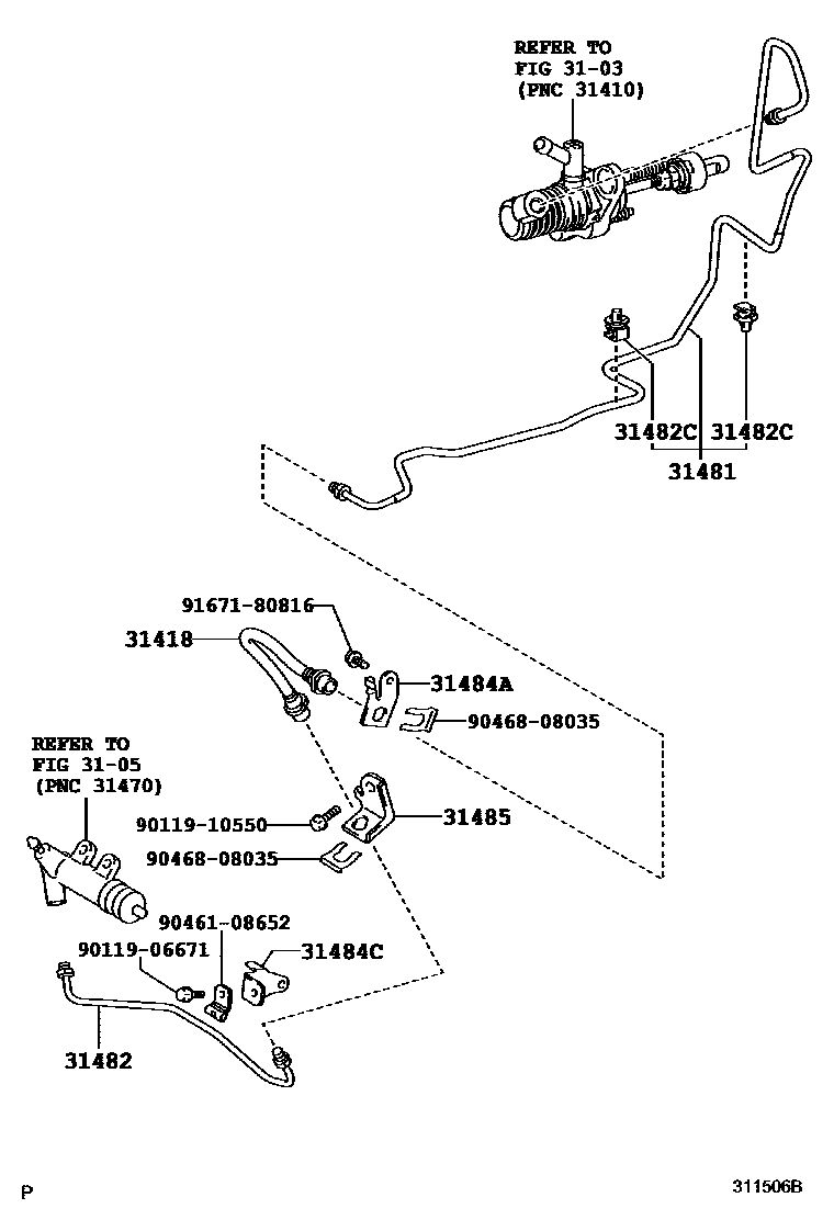 Toyota YARIS 离合器踏板和挠性软管 EPC diagram — 311506B
