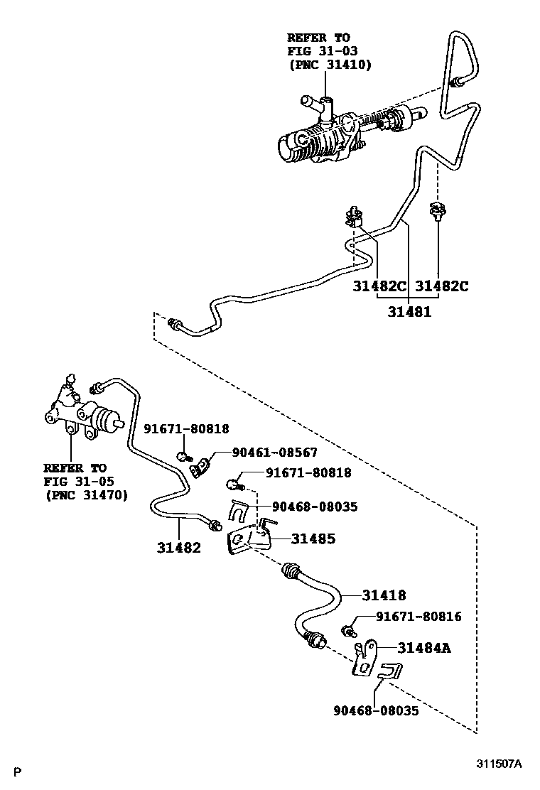 Toyota YARIS 离合器踏板和挠性软管 EPC diagram — 311507A
