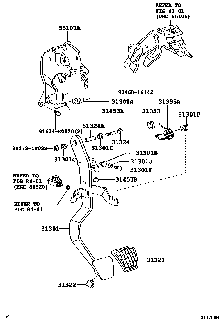 Toyota YARIS 离合器踏板和挠性软管 EPC diagram — 311798B