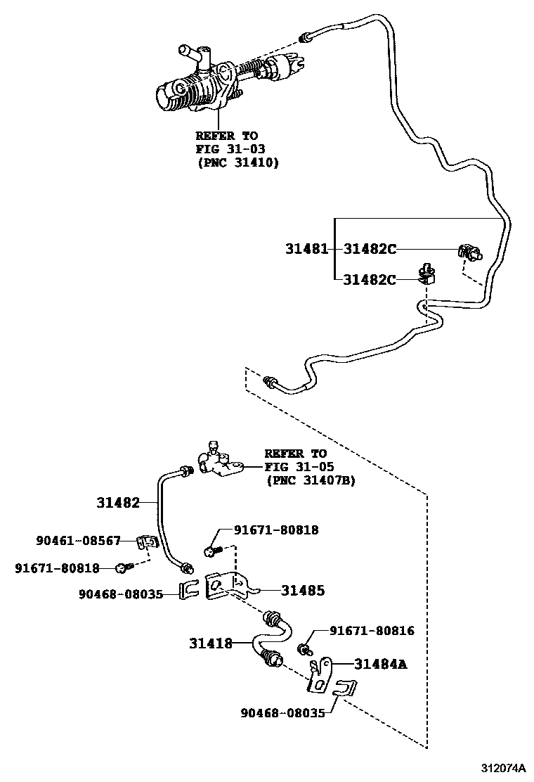 Toyota YARIS 离合器踏板和挠性软管 EPC diagram — 312074A