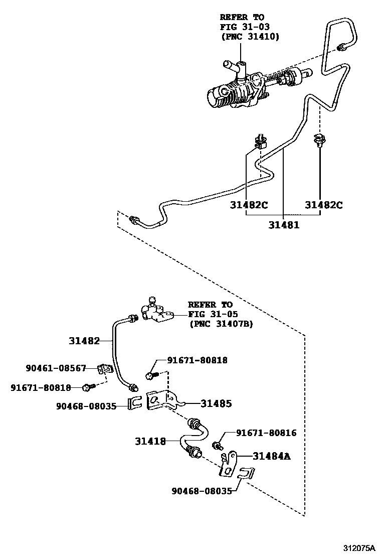Toyota YARIS 离合器踏板和挠性软管 EPC diagram — 312075A