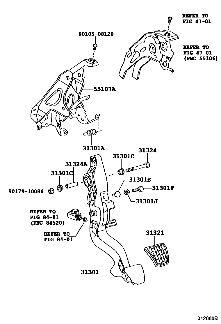 Toyota YARIS 离合器踏板和挠性软管 EPC diagram — 312080B