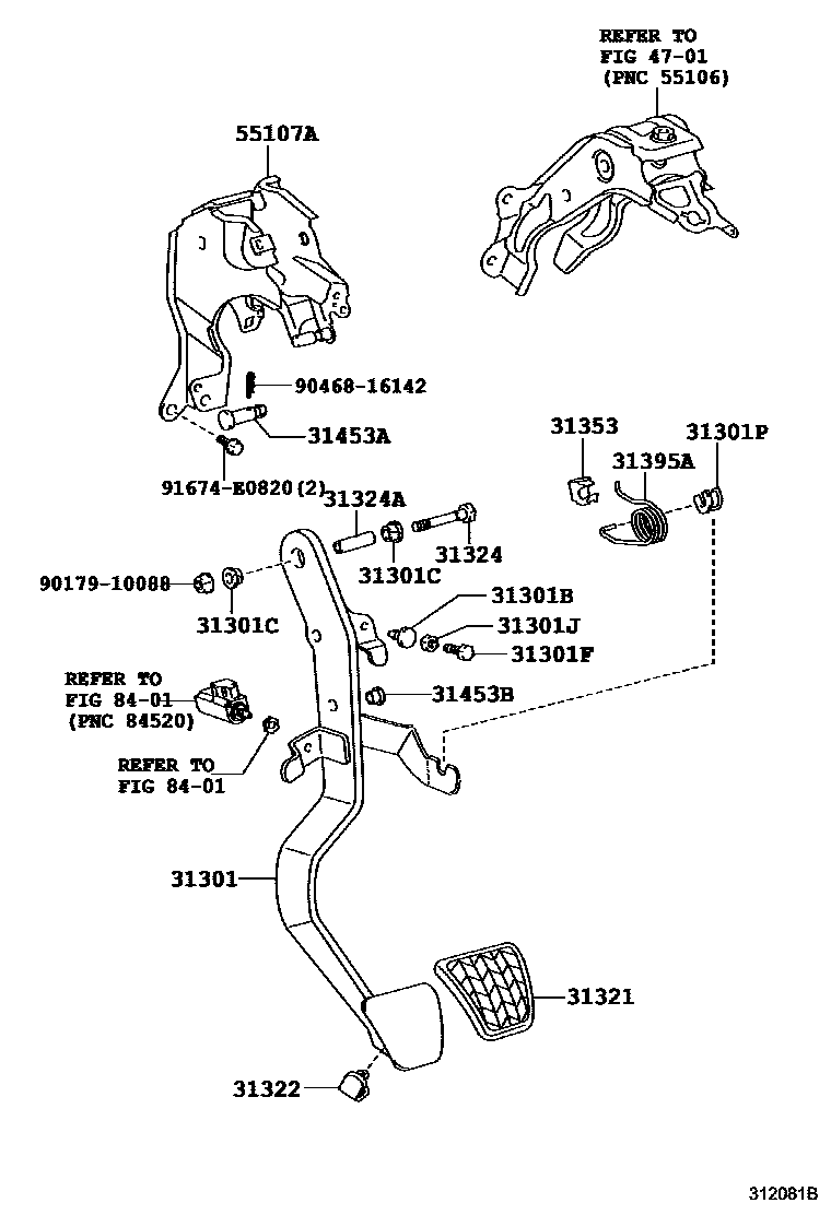 Toyota YARIS 离合器踏板和挠性软管 EPC diagram — 312081B
