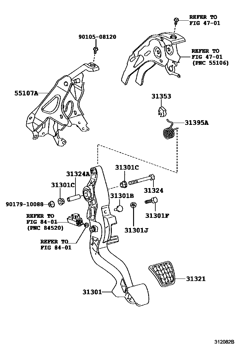 Toyota YARIS 离合器踏板和挠性软管 EPC diagram — 312082B