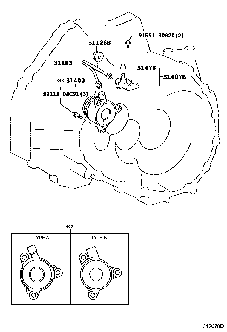 Toyota YARIS 离合器分离缸 EPC diagram — 312078D
