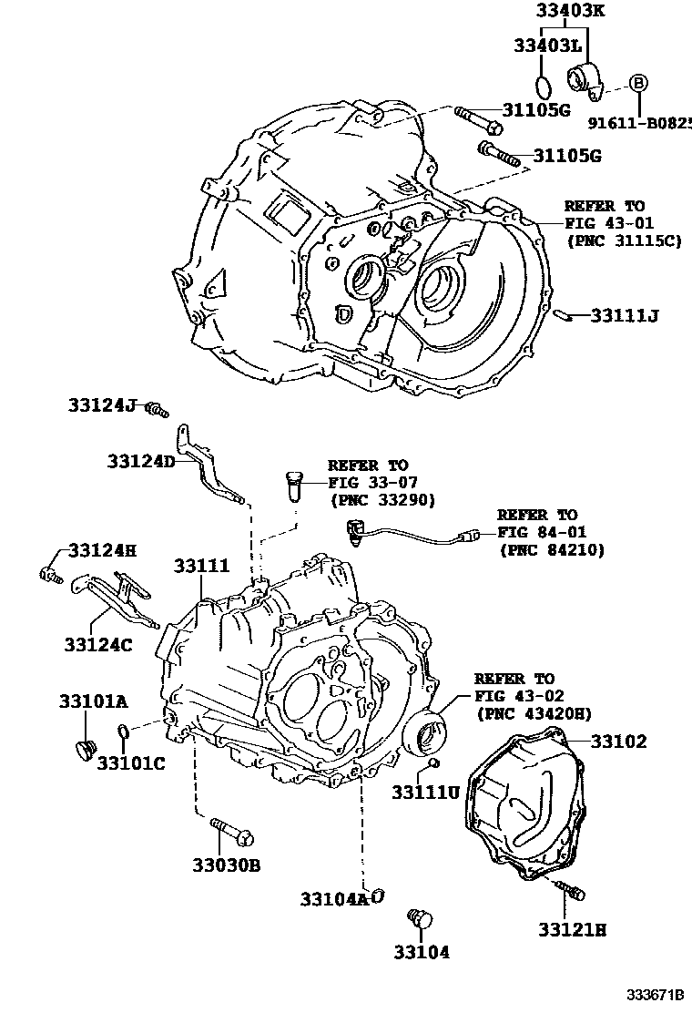 Toyota YARIS 离合器壳和变速器壳(MTM) EPC diagram — 333671B