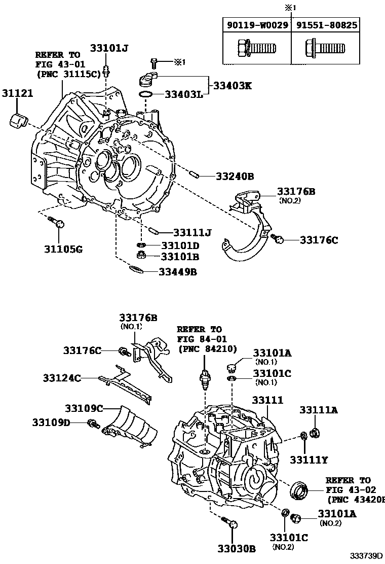 Toyota YARIS 离合器壳和变速器壳(MTM) EPC diagram — 333739D