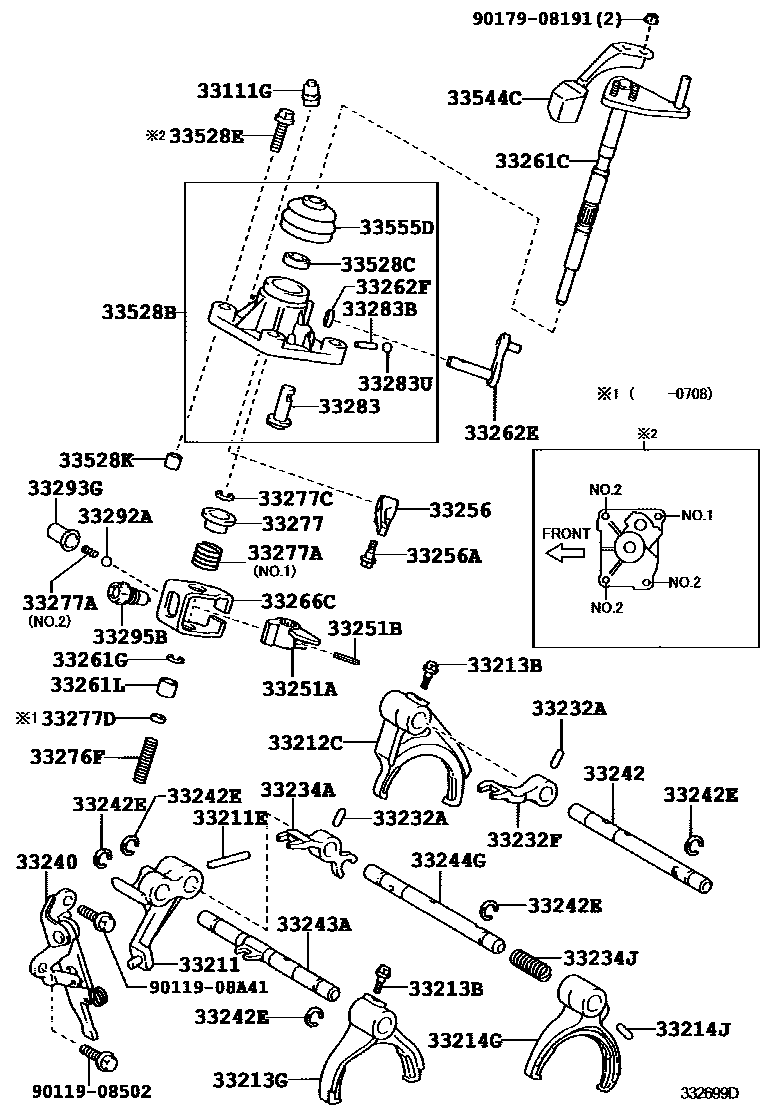 Toyota YARIS 换档拨叉和换档杆轴(MTM) EPC diagram — 332699D