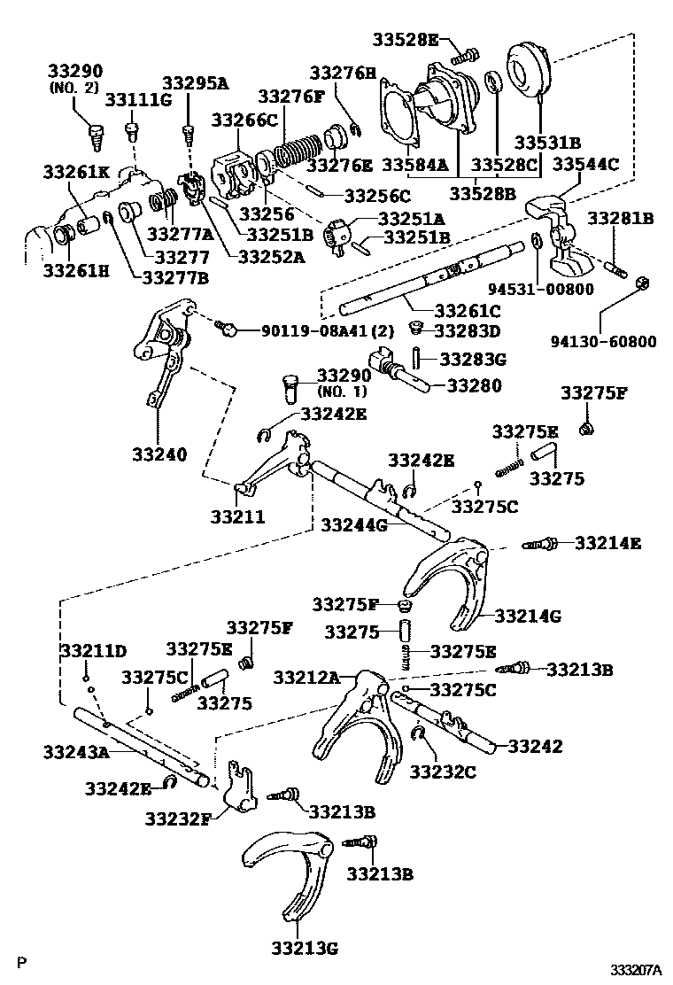 Toyota YARIS 换档拨叉和换档杆轴(MTM) EPC diagram — 333207A