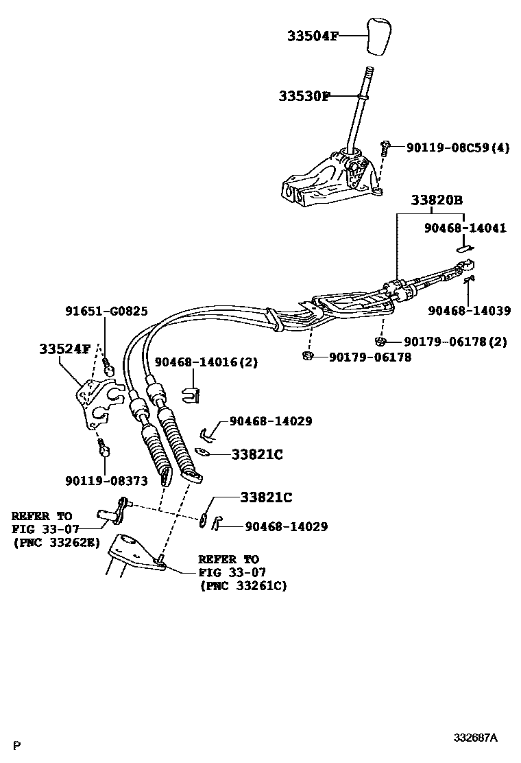 Toyota YARIS Shift Lever & Retainer EPC diagram — 332687A