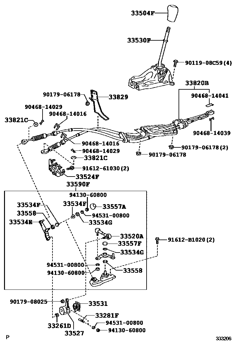 Toyota YARIS Shift Lever & Retainer EPC diagram — 333206