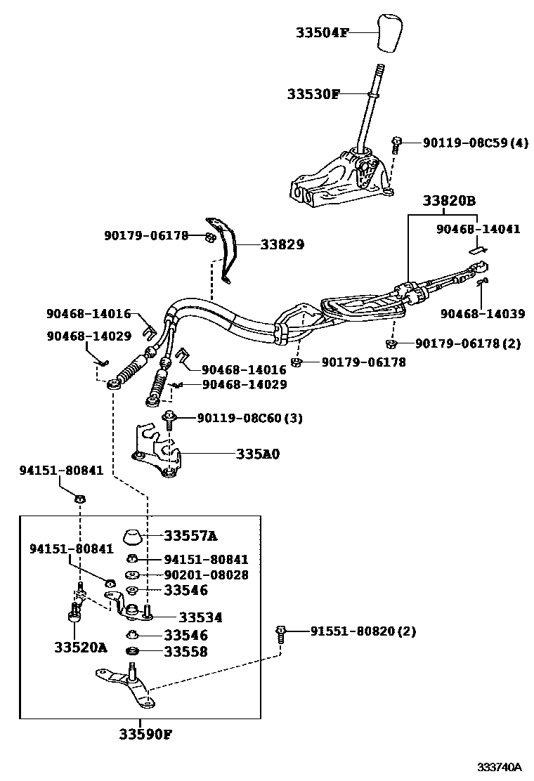 Toyota YARIS Shift Lever & Retainer EPC diagram — 333740A