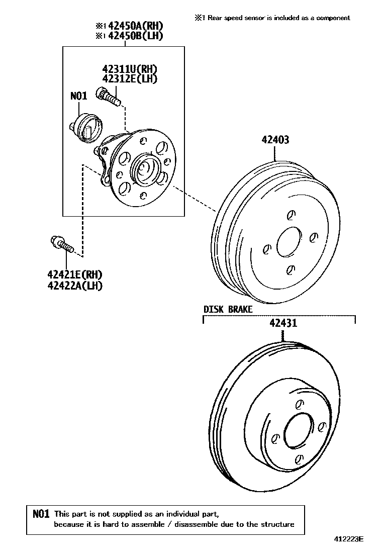 Toyota YARIS 后桥半轴和后桥轮毂 EPC diagram — 412223E