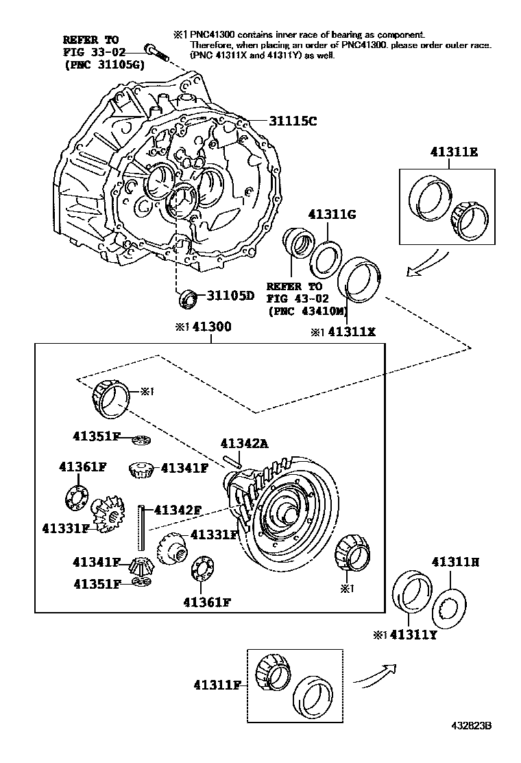 Toyota YARIS 前桥壳和差速器 EPC diagram — 432823B