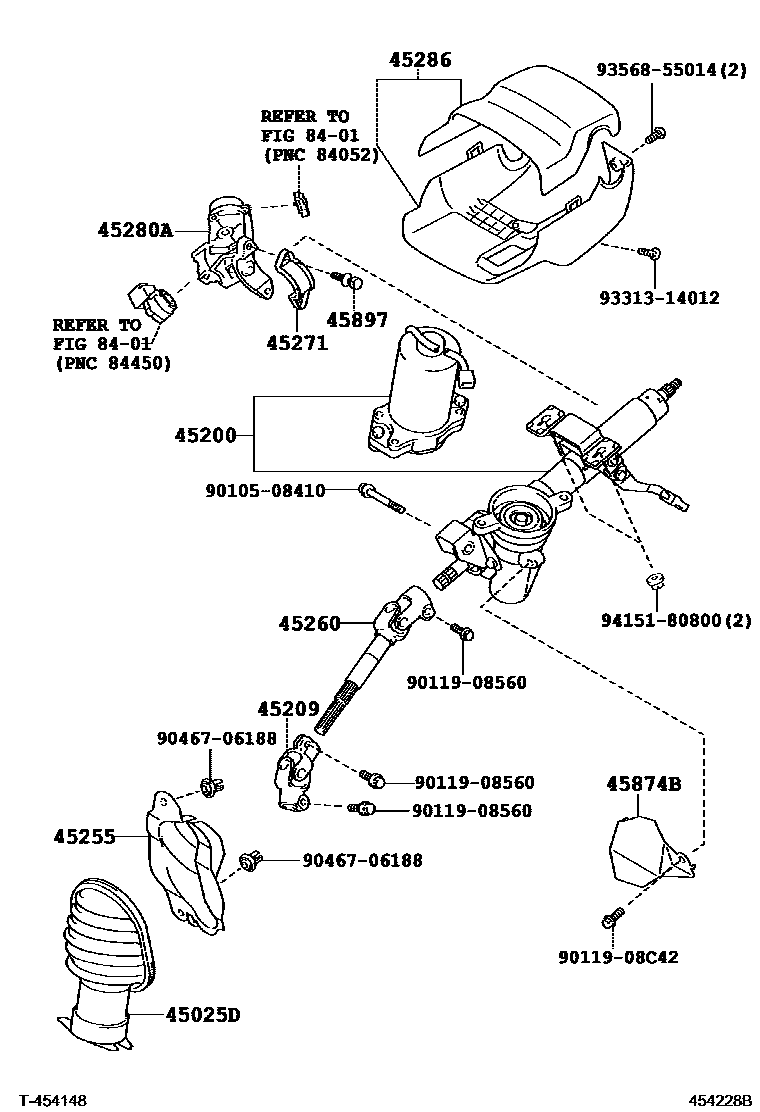 Toyota YARIS Steering Column & Shaft EPC diagram — 454228B