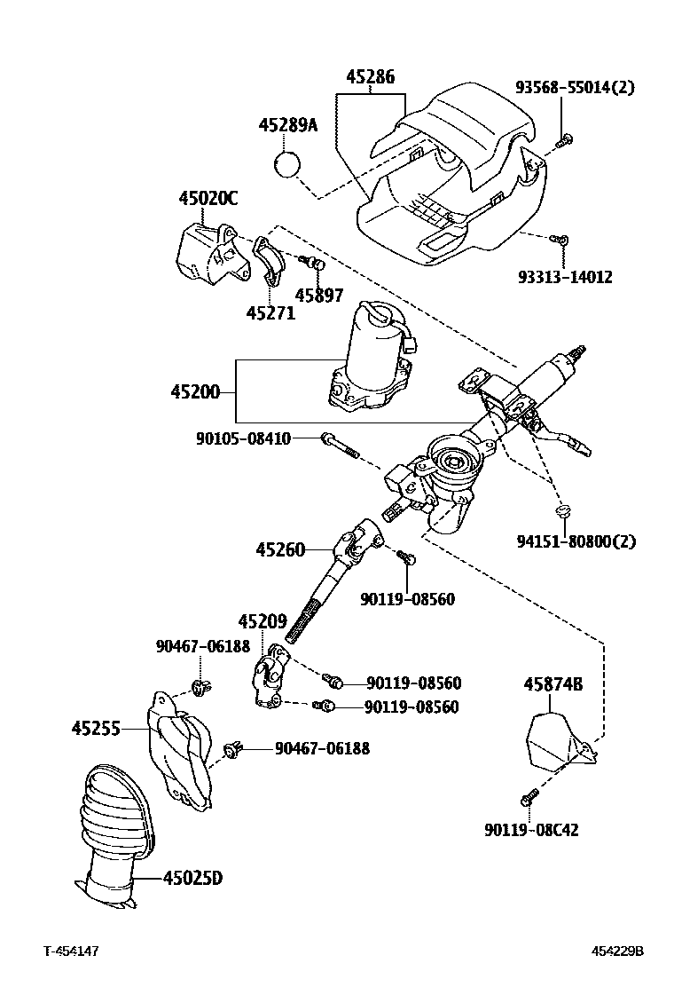 Toyota YARIS Steering Column & Shaft EPC diagram — 454229B