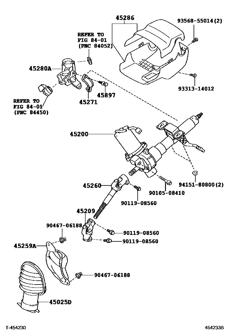 Toyota YARIS Steering Column & Shaft EPC diagram — 454233B