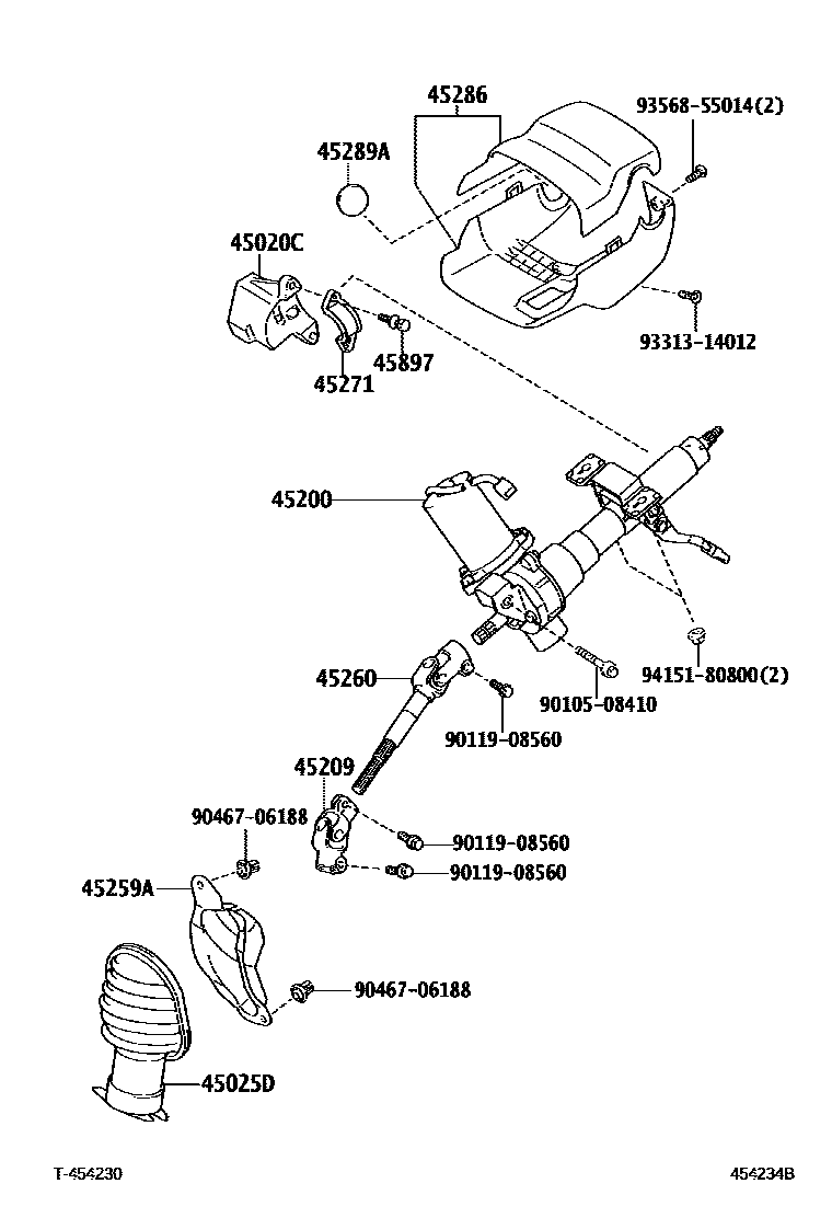 Toyota YARIS Steering Column & Shaft EPC diagram — 454234B